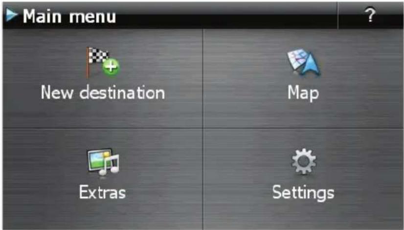 Main menu New destination Map Extras Settings