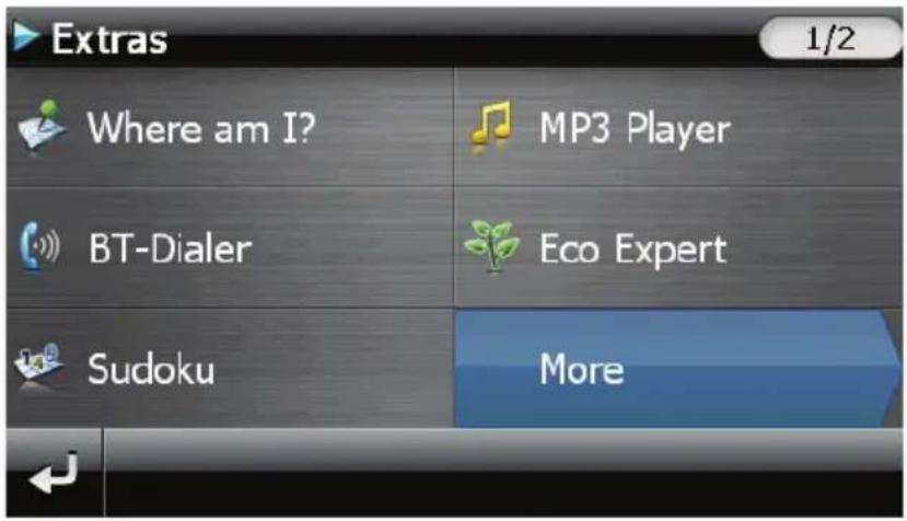 Extras 1/2 Where am I? MP3 Player BT-Dialer Eco Expert Sudoku More