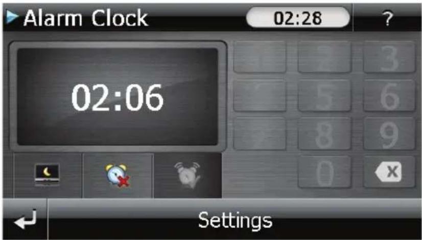 Alarm Clock 02:28 ? 02:06 Settings