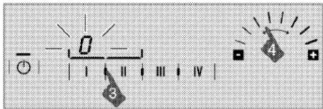 Digital display control interface showing a rotary knob with labeled buttons and indicator lights