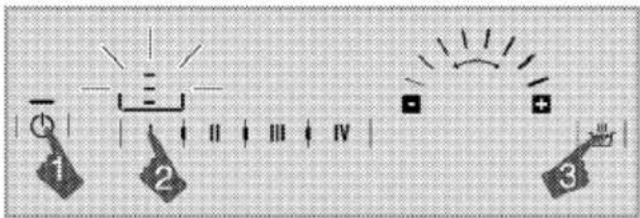 Diagram showing directional control buttons with labeled icons 1, 2, 3 and arrows indicating light or signal paths