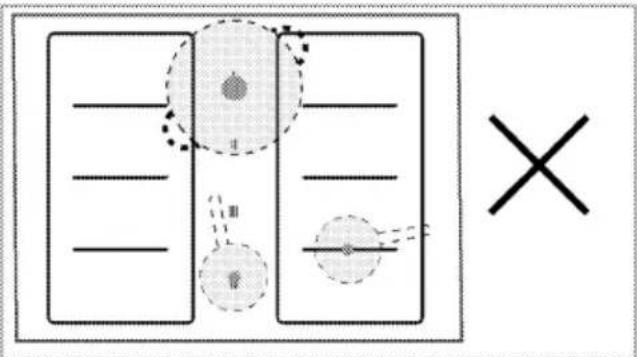 Diagram showing two rectangular panels with shaded circular elements and a cross symbol, likely illustrating a geometric or physical concept.
