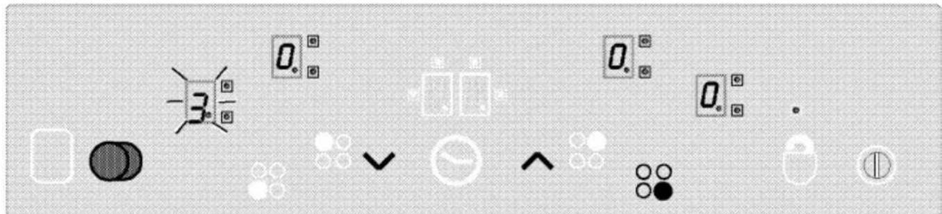 Scanned image of a control panel interface with icons and numeric display, including a timer, square buttons, clock, and various function buttons.