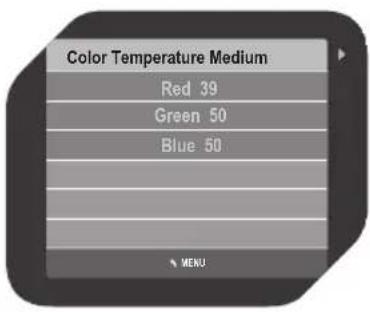 Color Temperature Medium Red 39 Green 50 Blue 50 MENU