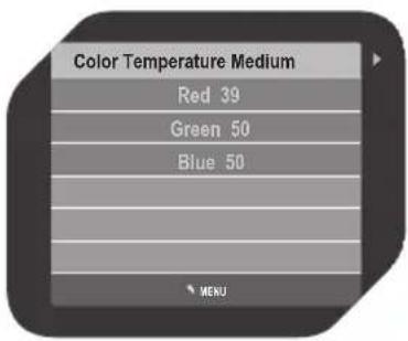 Color Temperature Medium Red 39 Green 50 Blue 50 MENU