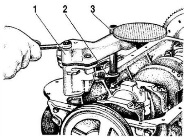 Technical diagram of a mechanical assembly with numbered parts labeled 1, 2, and 3
