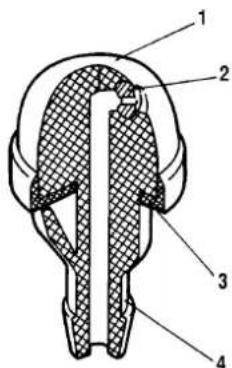 Technical diagram of a mechanical component with numbered parts labeled 1 to 4