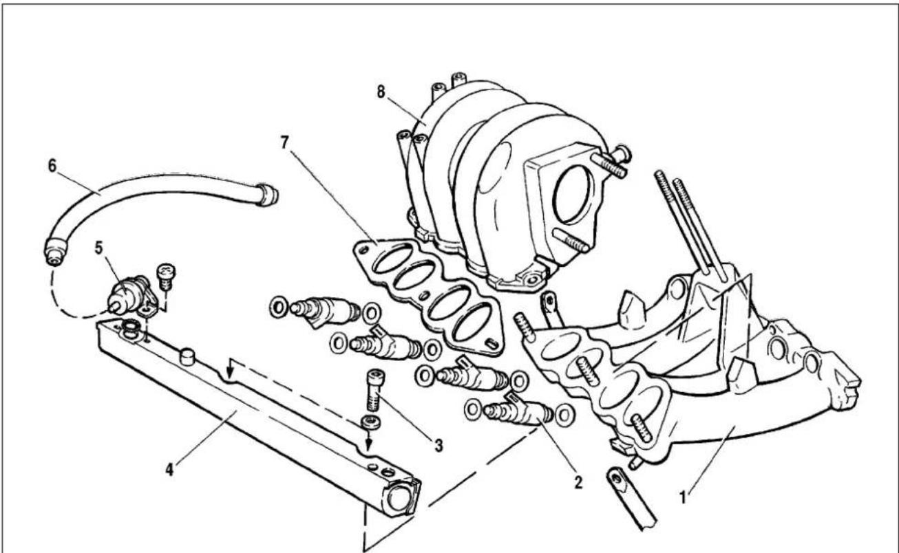 Technical diagram of an engine assembly with numbered components for identification