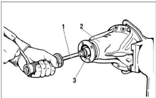 Technical diagram showing a robotic arm with labeled parts 1, 2, and 3 for mechanical assembly or repair.