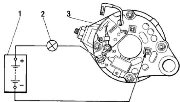 Diagram of an electrical circuit with labeled components including a battery, switch, and motor assembly