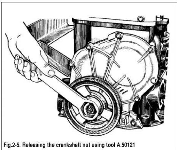 Fig.2-5. Releasing the crankshaft nut using tool A.50121