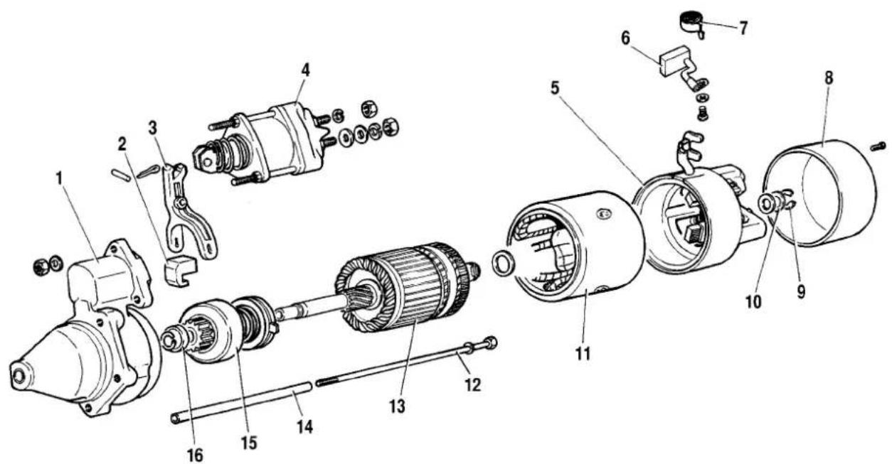 Exploded view diagram of an electric motor assembly with numbered components for identification