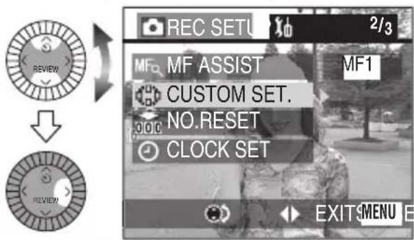 REC SETU 2/3 MF ASSIST CUSTOM SET. NO.RESET CLOCK SET MF1 EXIT MENU