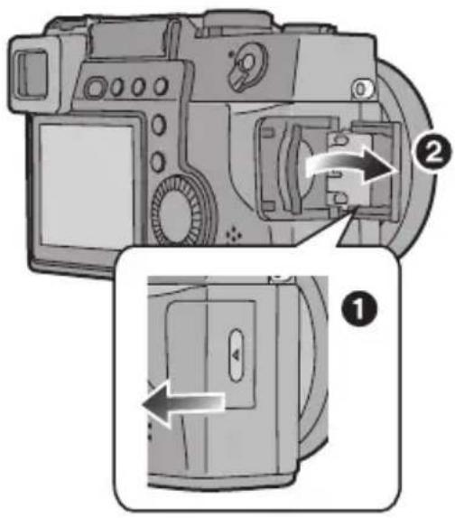 PANASONIC Lumix DMC-LC1PP - Desplace la tapa de la tarjeta para abrir. - 1