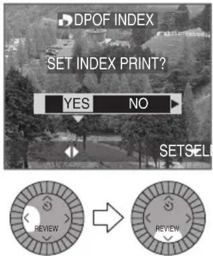 DPOF INDEX SET INDEX PRINT? YES NO SETSELL REVIEW REVIEW