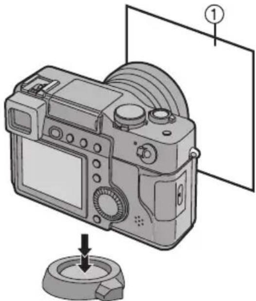 PANASONIC Lumix DMC-LC1PP - Aim the camera at a sheet of white paper ① or a similar white object so that it completely fills the frame to white on the screen and press the shutter button fully. - 1