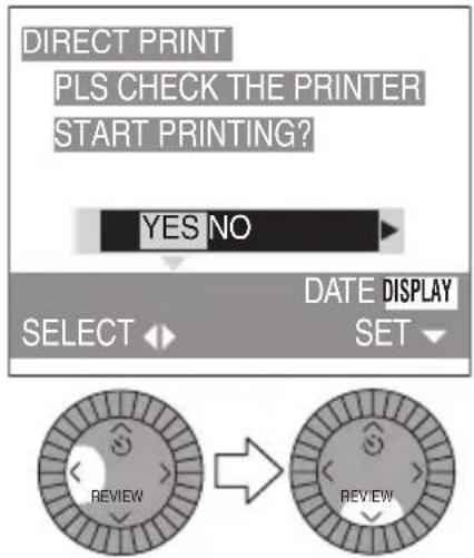 DIRECT PRINT PLS CHECK THE PRINTER START PRINTING? YES NO DATE DISPLAY SELECT SET REVIEW REVIEW