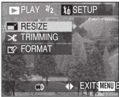 PLAY 2/2 SETUP RESIZE TRIMMING FORMAT EXIT MENU E