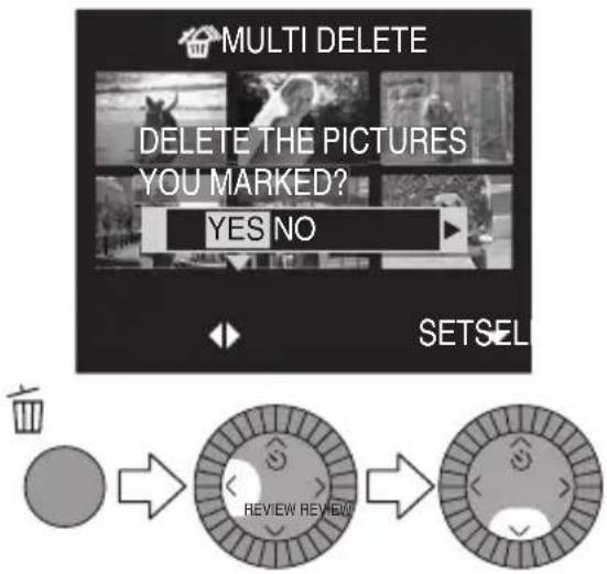 MULTI DELETE DELETE THE PICTURES YOU MARKED? YES NO SETSEL