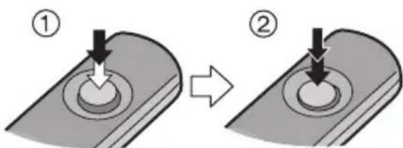 Diagram showing two mechanical states of a knob or knob with arrows indicating direction, labeled ① and ②.
