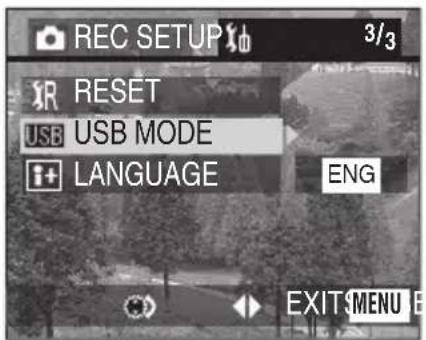 REC SETUP 3/3 RESET USB USB MODE LANGUAGE ENG EXIT MENU E