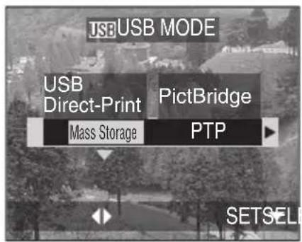 USB USB MODE USB Direct-Print PictBridge Mass Storage PTP SETSEL