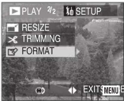 PLAY 2/2 SETUP RESIZE TRIMMING FORMAT EXIT MENU E