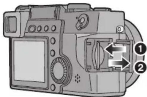 Diagram of a DSLR camera with labeled parts and directional arrows indicating internal components.