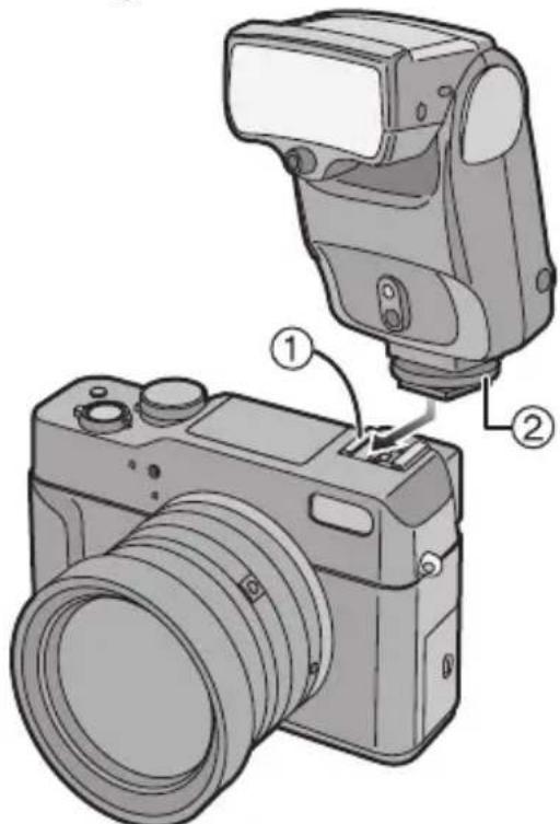 Diagram of a digital camera with labeled parts showing assembly and mounting instructions