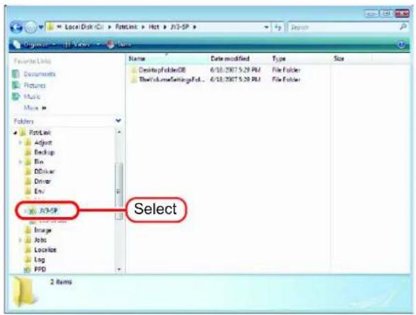 Local Disk (C:) > FcclLink > Hot > J12-SP > Favorites Links Documents Pictures Music Movie > Folders FcrLink Adjust Backup Bin DDriver Driver Env J3-SP Select Image Jobs Localize Log PPD 2 Bits