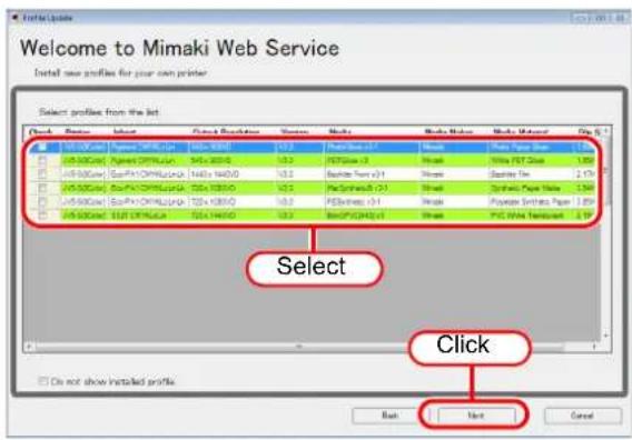Welcome to Mimaki Web Service Install new profiles for your own printer Select profiles from the list Check Name Select Close Resolution Sequence Media Media Name Media Method Seq # 100.0000 Alpha 0000.jpg Video 0000 10.2 NewBlue v3 Music Play Paper Size 1.5% 100.0000 Alpha 0000.jpg Video 0000 10.2 PlayBlue v3 Music Play Text Width 1.5% 100.0000 Alpha 0000.jpg Video 0000 10.2 PlayBlue v3 Music Play Text Width 2.1% 100.0000 Alpha 0000.jpg Video 0000 10.2 PlayBlue v3 Music Play Text Width 2.5% 100.0000 Alpha 0000.jpg Video 0000 10.2 PlayBlue v3 Music Play Text Width 2.5% 100.0000 Alpha 0000.jpg Video 0000 10.2 PlayBlue v3 Music Play Text Width 2.1% Select Click Do not show installed profile Back Next Cancel