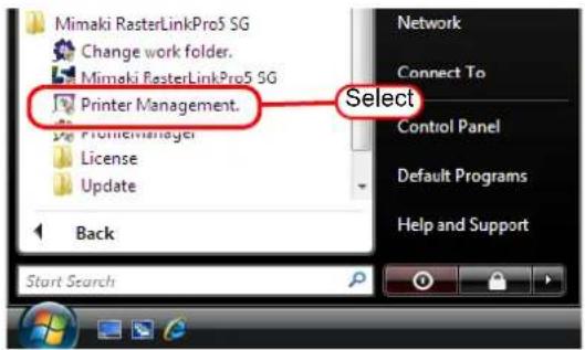 Mimaki RasterLinkPro5 SG Change work folder. Mimaki RasterLinkPro5 SG Printer Management. Printemanager License Update Back Select Network Connect To Control Panel Default Programs Help and Support Start Search