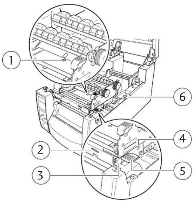 Technical diagram of a printer with numbered parts for identification