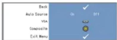 Back Auto Source VGA Composite Exit Menu On Off