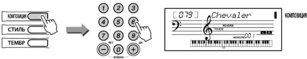 КОМПОЗИЦИЯ СТИЛЬ ТЕМБР 1 2 3 4 5 6 7 8 9 - 0 + DA ОТМЕНА [079] Chevaler REVERB TOUCH 001 MEASURE
