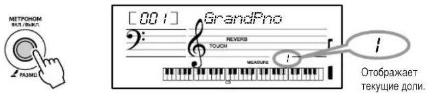 METROHOM ИКЛИ / ВЫЖЛ. РАЗМЕІ [001] GrandPro : REVERB TOUCH MEASURE 1 Отображает текущие доли.