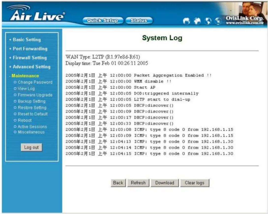 AIRLIVE WT-2000R - System Log - 1