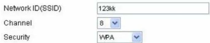 Network ID(SSID) 123kk Channel 8 Security WPA