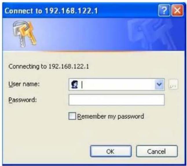 Connect to 192.168.122.1 Connecting to 192.168.122.1 User name: Password: Remember my password OK Cancel