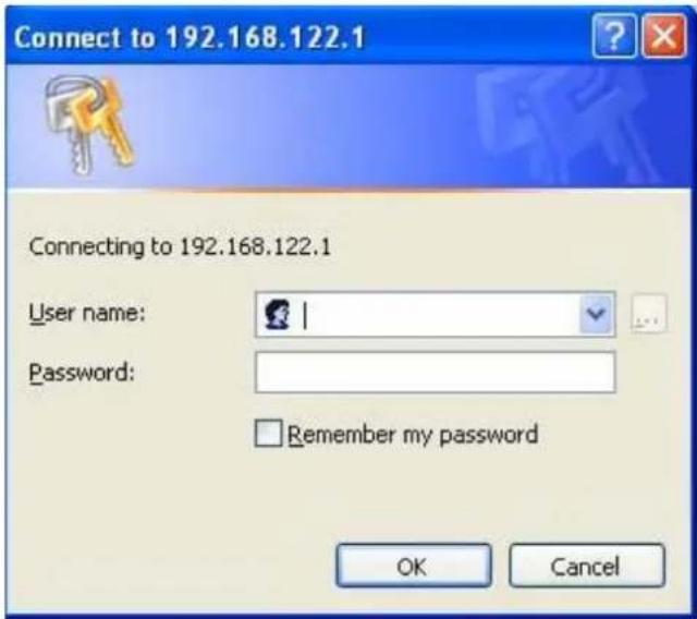 Connect to 192.168.122.1 Connecting to 192.168.122.1 User name: Password: Remember my password OK Cancel