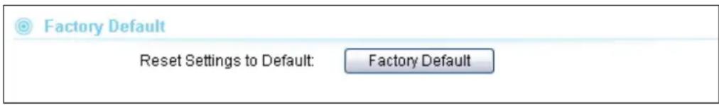 Factory Default Reset Settings to Default: Factory Default