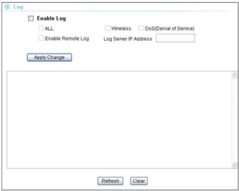 Log Enable Log ALL Enable Remote Log Use Wireless DoS(Denial of Service) Log Server IP Address Apply Change Refresh Clear