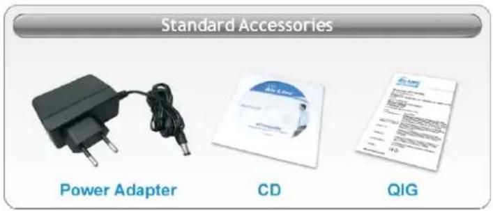 Standard Accessories Power Adapter CD QIG