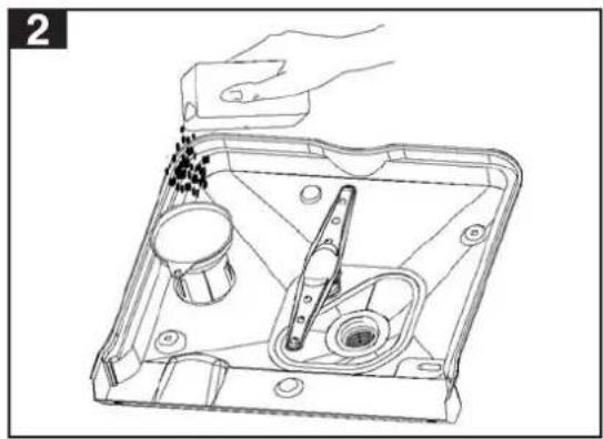 Line drawing of a hand placing components into a device casing with a tool inside (no text or symbols)