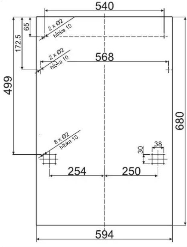 540 65 172.5 499 2 x Ø2 hibka 10 2 x Ø2 hibka 10 568 680 8 x Ø2 hibka 10 254 250 30 38 594