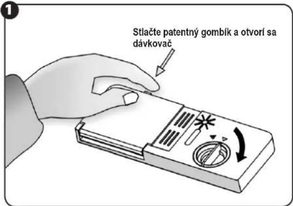 Stlačte patentný gombík a otvorí sa dávkovač