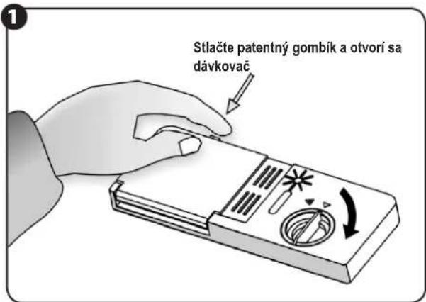 Stlačte patentný gombík a otvorí sa dávkovač