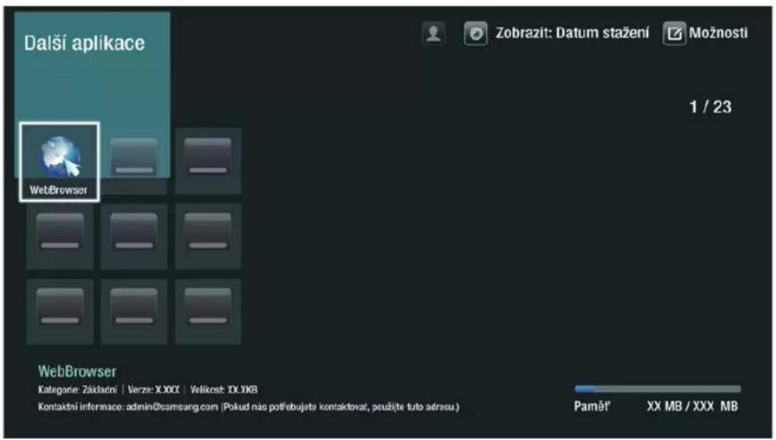Další aplikace WebBrowser Zobrazit: Datum stažení Možnosti 1 / 23 WebBrowser Kategorie: Zakladní | Verze: X.XXX | Velikost: XX.XKB Kontaktni informace: admin@samsung.com (Pokud nas potřebujeta kontaktovat, použijte tubo adresu.) Paměť XX MB / XXX MB
