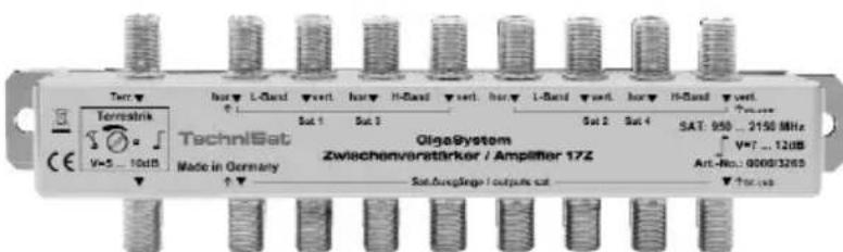 Torr Horv L-Clust vert horv H-Clust vert horv I-Clust vert horv H-Clust vert Torrestrik Sut 1 Sut 3 Sut 2 Sut 4 TechniSat OligaSystem Zwischenverstärker / Amplifier 172 V=5 ... 10dB Made in Germany Ant-Rev. 0000/3260 Sundaforgungs output cut
