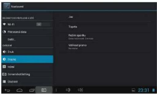 Nastaveni NASTAVENI PROPOSUM A SITE Wi-Fi Planesemal data Shell... Zruck Display HDMI SensorshotSetting Ulostrati Jas Taputa Pezim spiniku Gesetoskost Zerona Velikost prama Hervatan 23:31